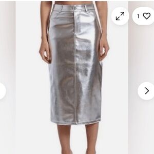 7 for all Mankind, silver faux leather midi skirt, size Medium